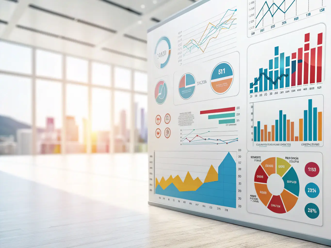 A clean, modern interface of a business analytics dashboard, showcasing data visualizations and key performance indicators, representing Meaningful Insights' technology solutions.